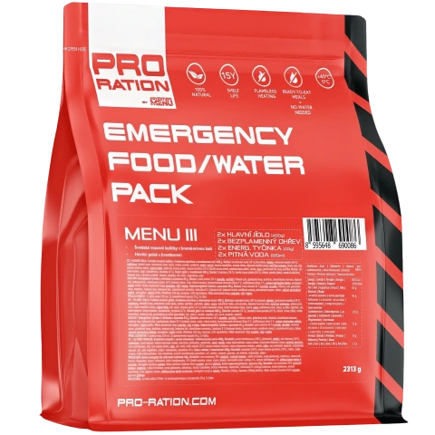 PRO-RATION hädaolukorra toidu- ja veepakk – Menüü III  - 15 aastat