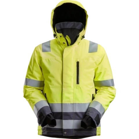 SNICKERS WORKWEAR vedenpitävä hupullinen Hi-Vis 37.5® talvitakki, luokka 3