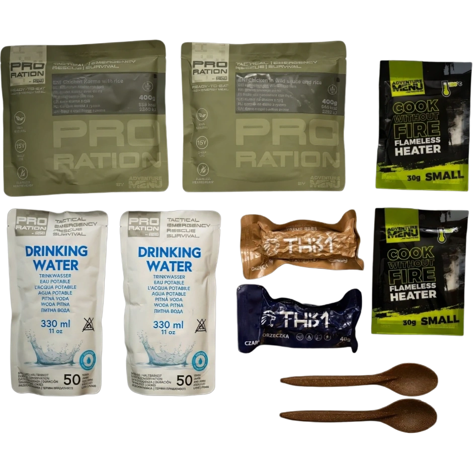 PRO-RATION hätätilanteen ruoka- ja vesipakkaus – Menyy II