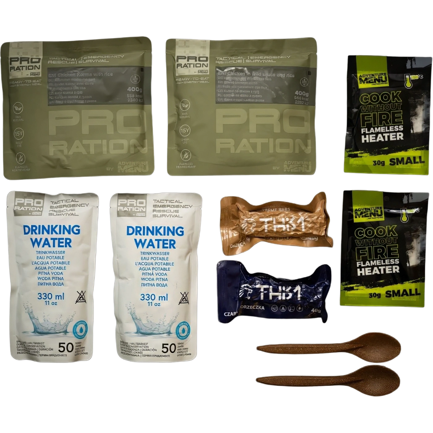 PRO-RATION hätätilanteen ruoka- ja vesipakkaus – Menyy II