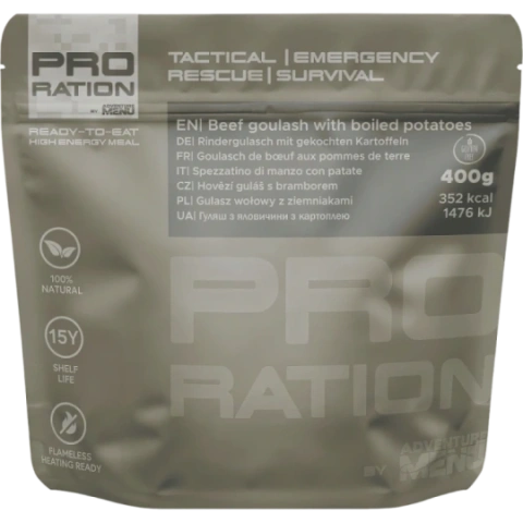 PRO-RATION naudanlihagulassi ja keitetyt perunat - säilyy 15v