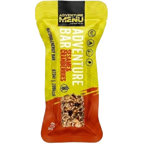 ADVENTURE MENU seesami-karpalo-energiabaari, 40 g – 15 vuotta