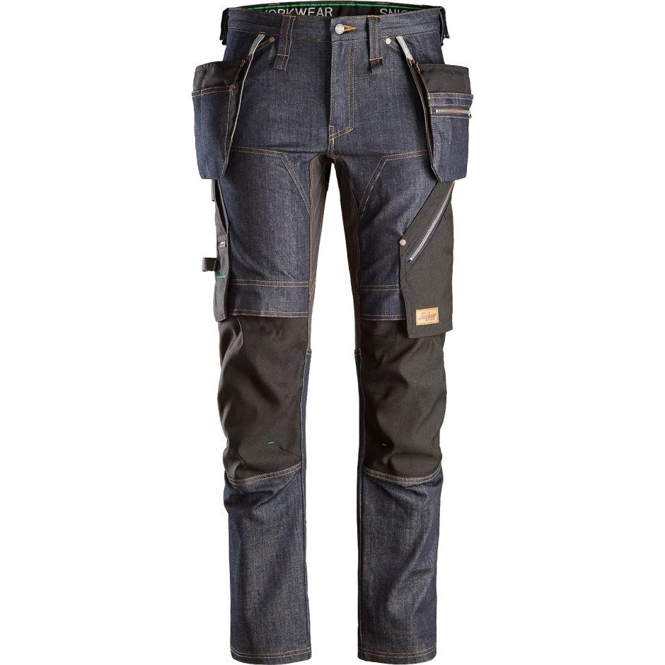 SNICKERS WORKWEAR FlexiWork džinsinės darbo kelnės su kabančiomis kišenėmis