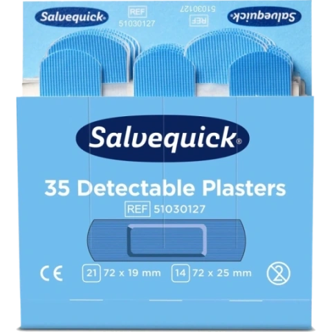 SALVEQUICK 6735 plastikiniai pleistrai papildymo pakuotė MĖLYNA 6x35 vnt