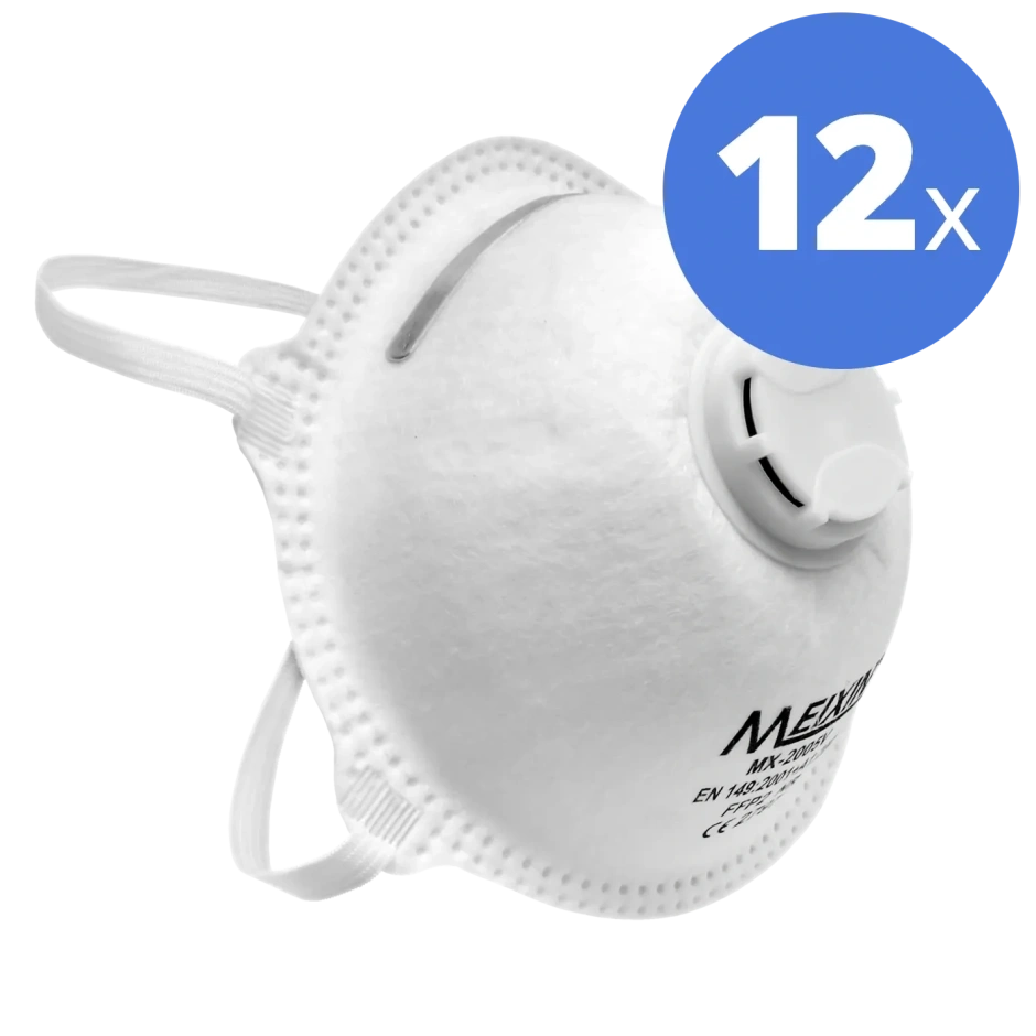 MEIXIN FFP2V respirators ar izelpas vārstu (12 gab. iepakojumā) (Outlet)
