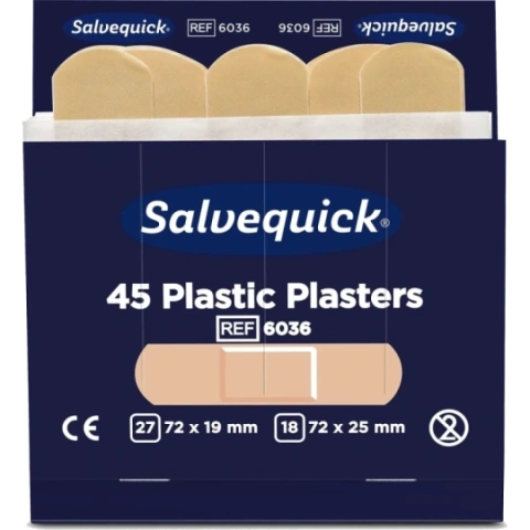 SALVEQUICK 6036 plastmasas plāksteru uzpildes komplekts 6x45 gab