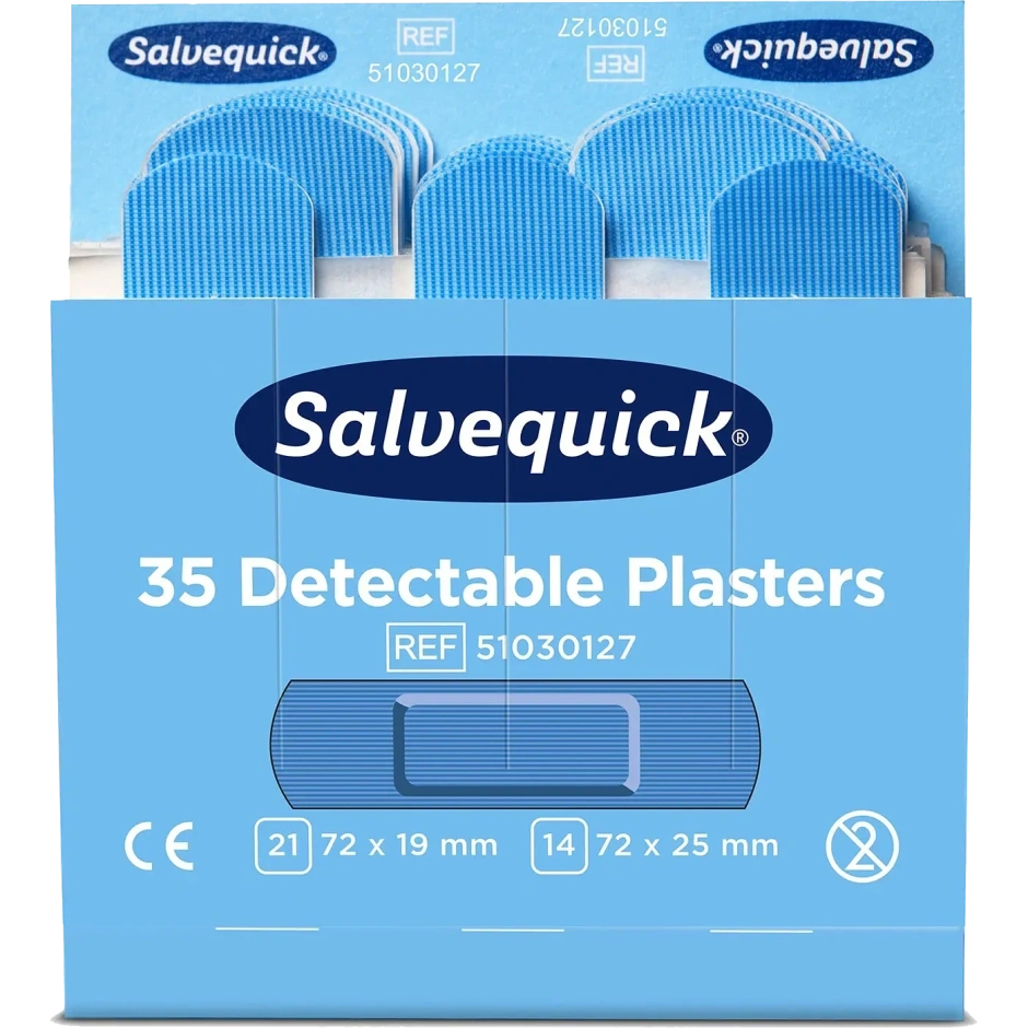 SALVEQUICK 6735 plastmasas plāksteru uzpildes iepakojums ZILS 6x35 gab.