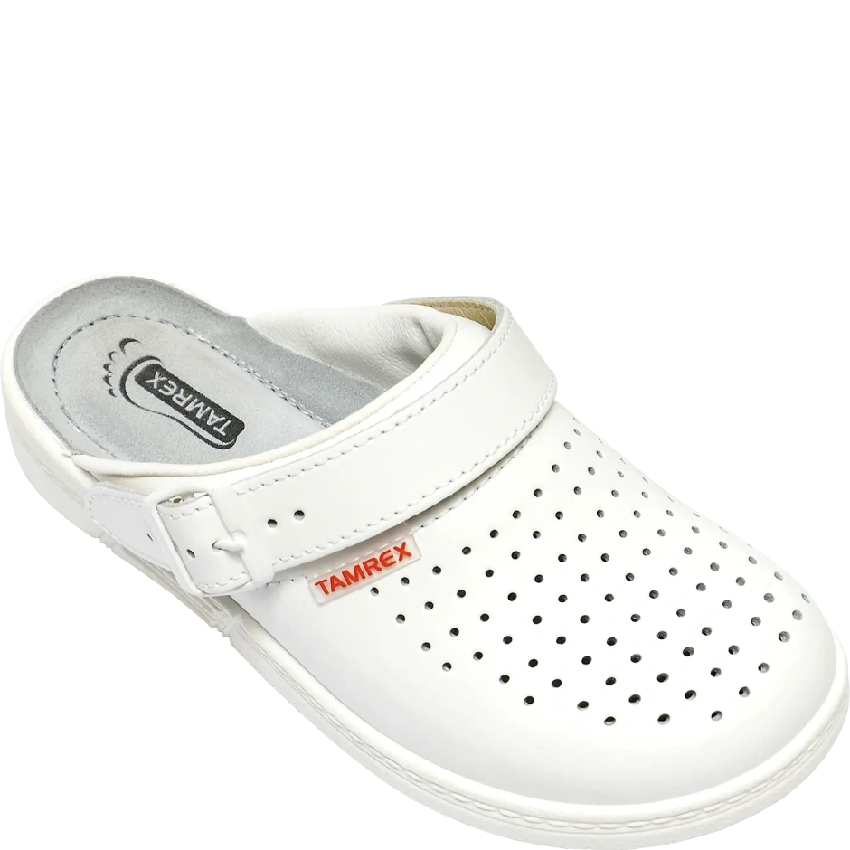 TAMREX OB FO SRC baltas sandales ar siksniņu aizmugurē un caurumiņiem