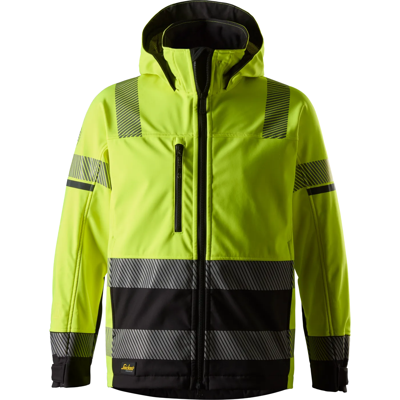 SNICKERS WORKWEAR Hi-Vis kapuutsiga softshell, klass 2/3, Kõrgnähtav kollane / Must, S, foto 1/2