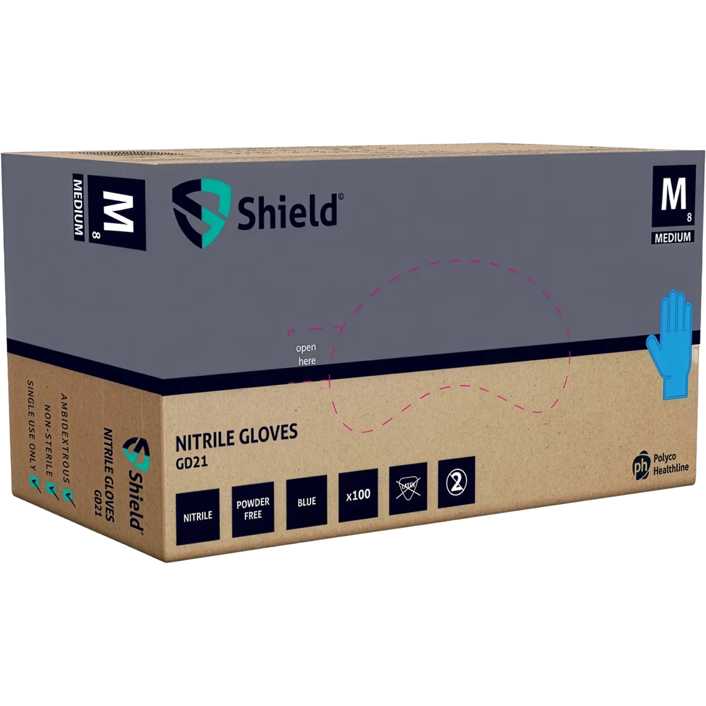 SHIELD disposable nitrile gloves, BLUE, 100 pcs per box, S