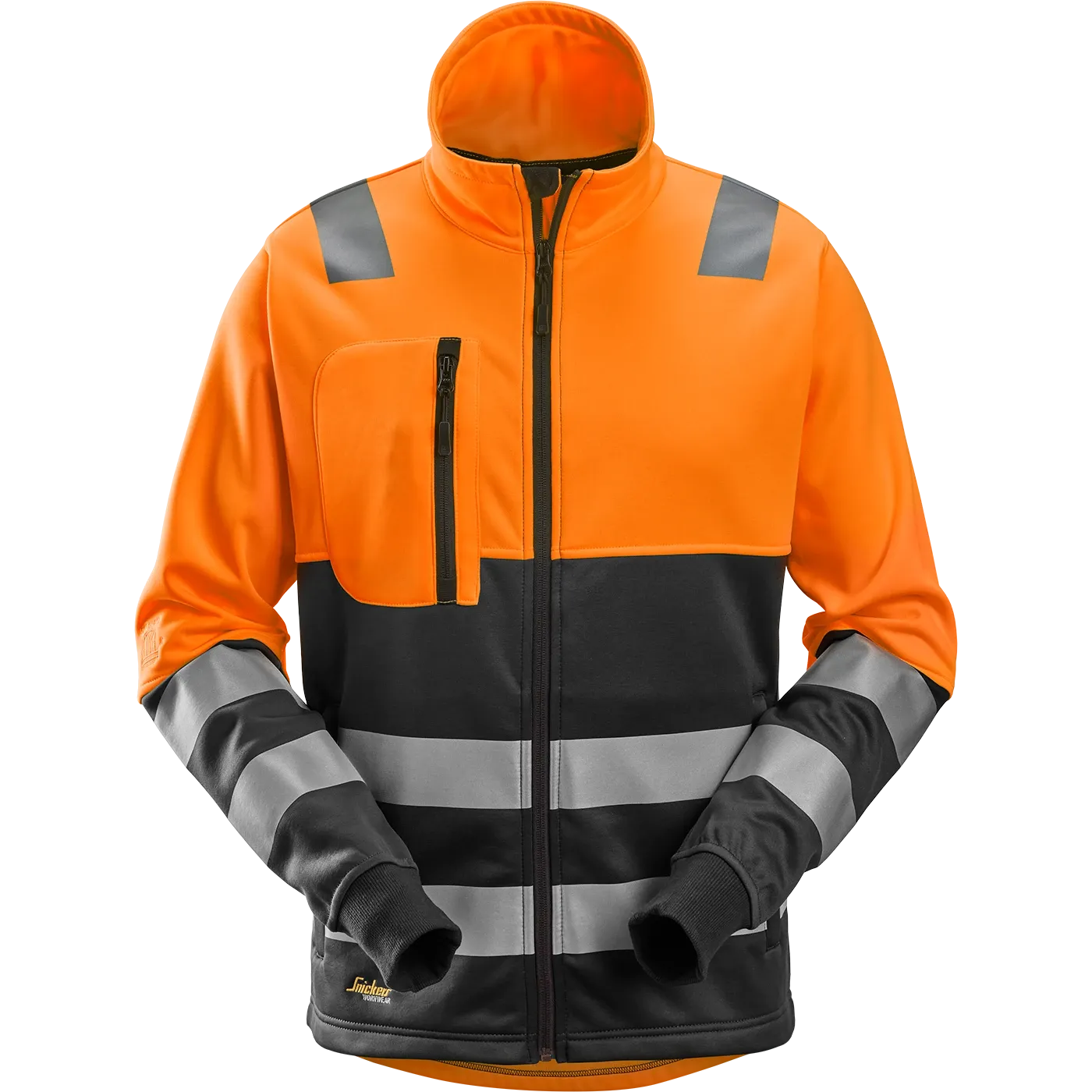 SNICKERS WORKWEAR AllroundWork Hi-Vis -fleecetakki, luokka 2, Huomio-oranssi / Musta, XS, kuva 1/4