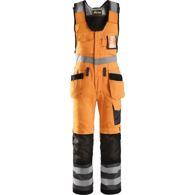 SNICKERS WORKWEAR Hi-Vis poolkombinesoon ripptaskutega, Kõrgnähtav oranž / Hallikasmust