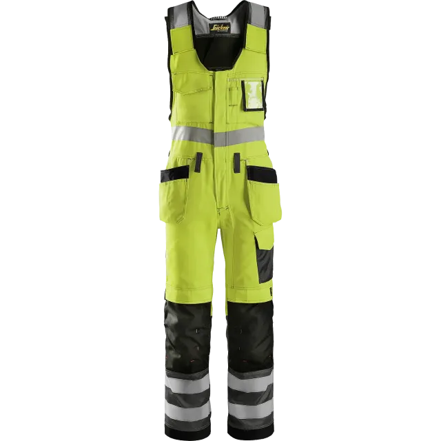 SNICKERS WORKWEAR Hi-Vis poolkombinesoon ripptaskutega, Kõrgnähtav kollane / Hallikasmust