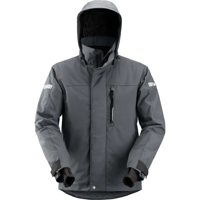 SNICKERS WORKWEAR 37.5® vedenpitävä hupullinen talvitakki, Teräksenharmaa / Musta