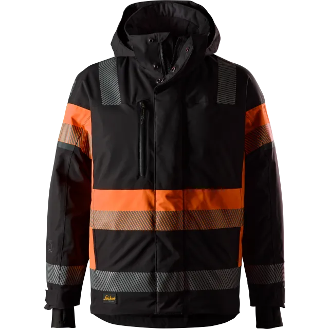 SNICKERS WORKWEAR veekindel Hi-Vis jope, klass 1, Must / Kõrgnähtav oranž