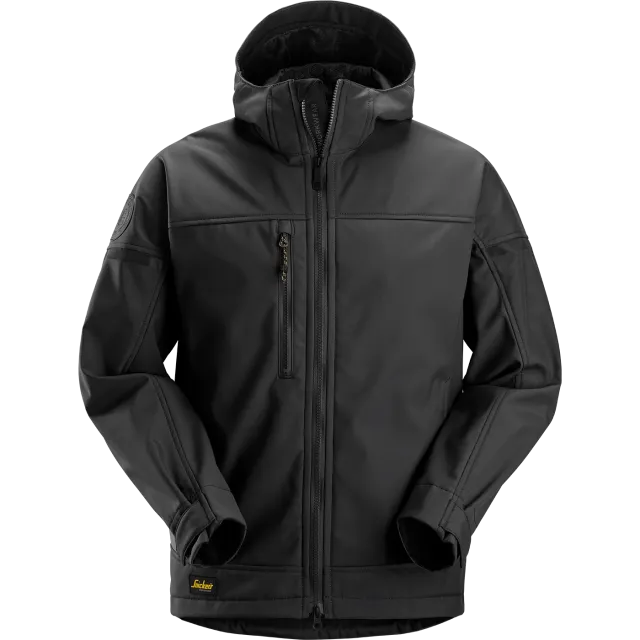 SNICKERS WORKWEAR elastne, kapuutsiga softshell, Must