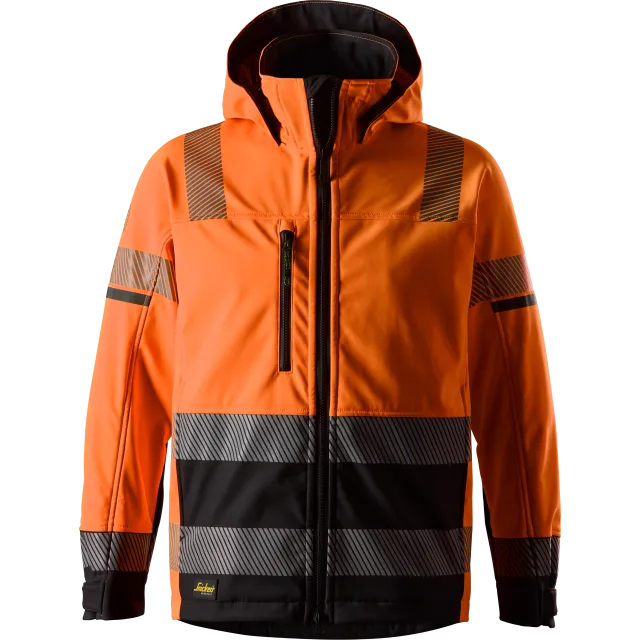 SNICKERS WORKWEAR Hi-Vis kapuutsiga softshell, klass 2/3, Kõrgnähtav oranž / Must