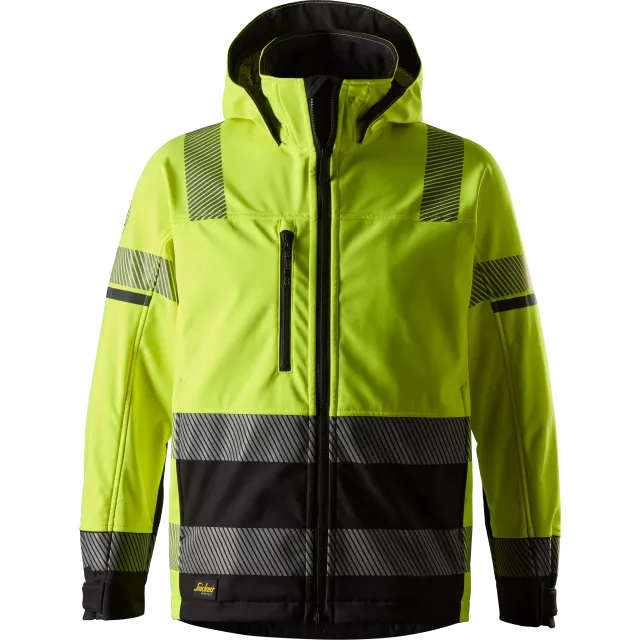 SNICKERS WORKWEAR Hi-Vis kapuutsiga softshell, klass 2/3, Kõrgnähtav kollane / Must