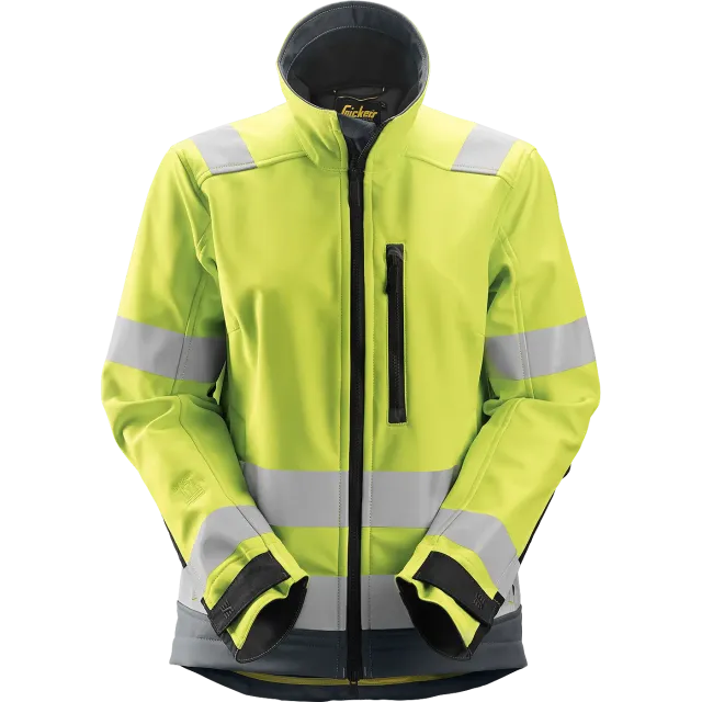 SNICKERS WORKWEAR AllroundWork Hi-Vis SoftShell naistele, klass 2/3, Kõrgnähtav kollane / Terashall