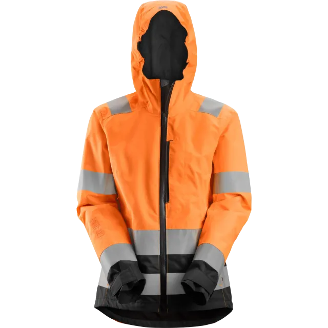 SNICKERS WORKWEAR AllroundWork Hi-Vis naiste veekindel Shell, Kõrgnähtav oranž / Must