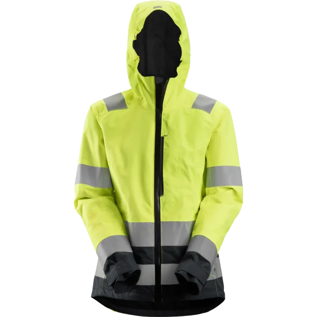 SNICKERS WORKWEAR AllroundWork Hi-Vis naiste veekindel Shell, Kõrgnähtav kollane / Must