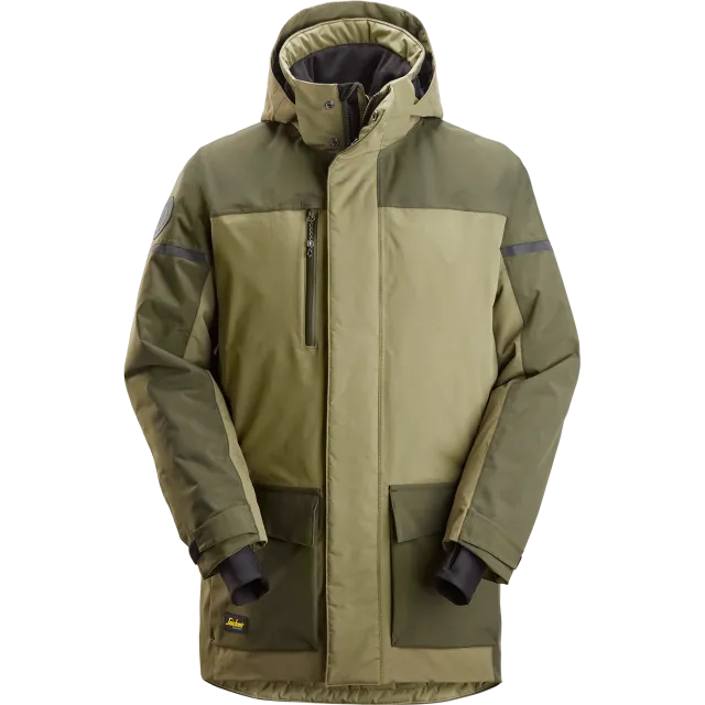 SNICKERS WORKWEAR veekindel kapuutsiga parka, Khakiroheline / Tume khakiroheline