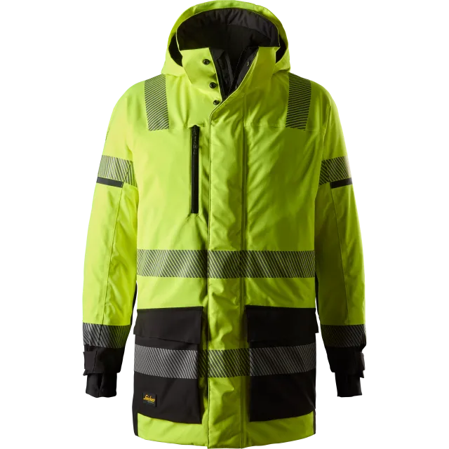 SNICKERS WORKWEAR Hi-Vis veekindel parka, klass 3, Kõrgnähtav kollane / Must