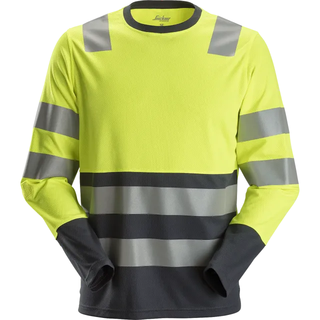 SNICKERS WORKWEAR AllroundWork Hi-Vis pitkähihainen T-paita, luokka 2, Huomiokeltainen / Teräksenharmaa