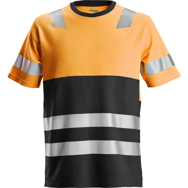 SNICKERS WORKWEAR AllroundWork huomiovärinen T-paita, luokka 1, Huomio-oranssi / Musta