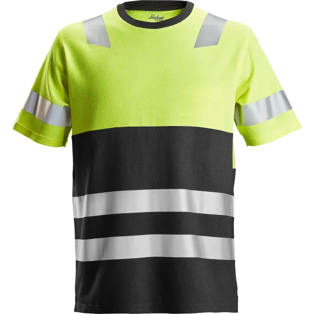 SNICKERS WORKWEAR AllroundWork huomiovärinen T-paita, luokka 1, Huomiokeltainen / Musta