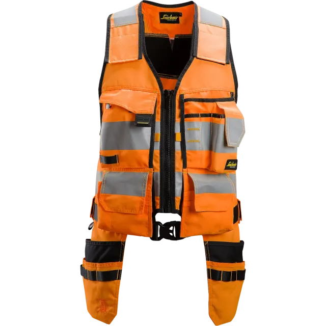 SNICKERS WORKWEAR AllroundWork Hi-Vis tööriistavest klass 1, Kõrgnähtav oranž / Must