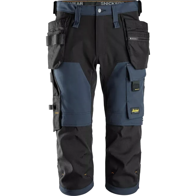 SNICKERS WORKWEAR AllroundWork -softshell-piraattihousut riipputaskuilla, Laivastonsininen / Musta