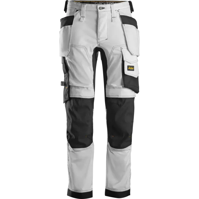 SNICKERS WORKWEAR AllroundWork -stretch-työhousut riipputaskuilla, Valkoinen / Musta