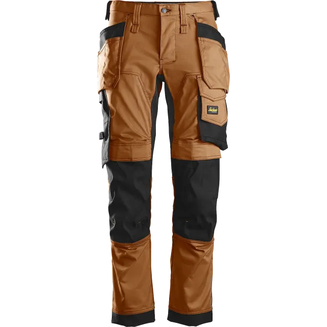 SNICKERS WORKWEAR AllroundWork -stretch-työhousut riipputaskuilla, Ruskea / Musta