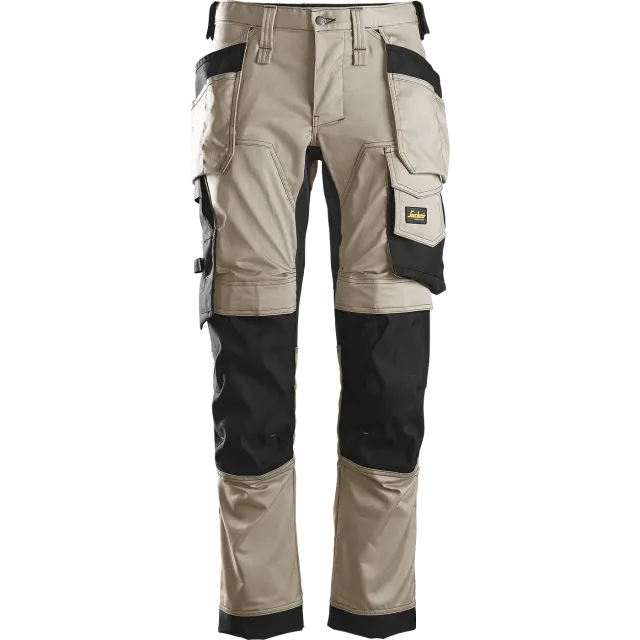SNICKERS WORKWEAR AllroundWork -stretch-työhousut riipputaskuilla, Khaki / Musta