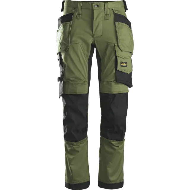 SNICKERS WORKWEAR AllroundWork -stretch-työhousut riipputaskuilla, Khakinvihreä / Musta