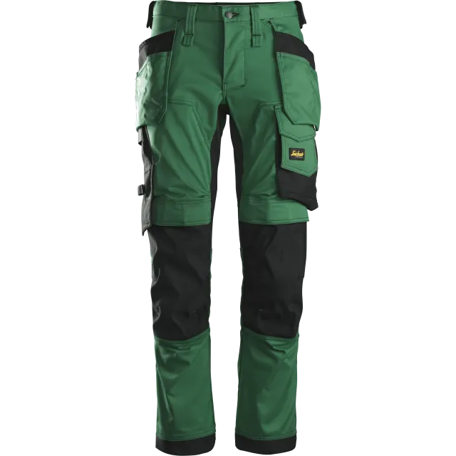SNICKERS WORKWEAR AllroundWork -stretch-työhousut riipputaskuilla, Metsänvihreä / Musta