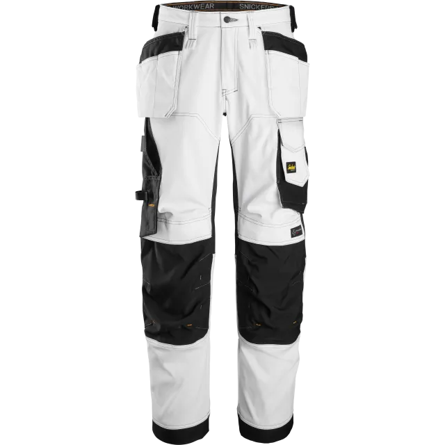 SNICKERS WORKWEAR AllroundWork väljänmalliset stretch-työhousut riipputaskuilla, Valkoinen / Musta