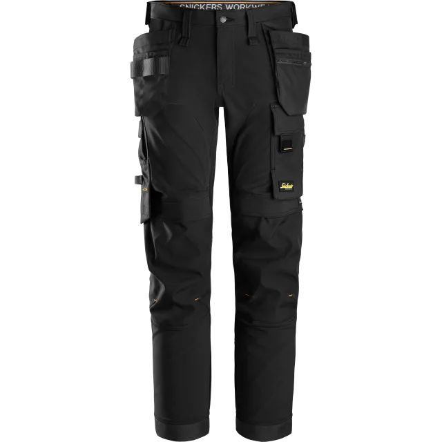 SNICKERS WORKWEAR AllroundWork Softshell tööpüksid ripptaskutega, Must