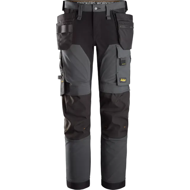 SNICKERS WORKWEAR AllroundWork Softshell tööpüksid ripptaskutega, Terashall / Must