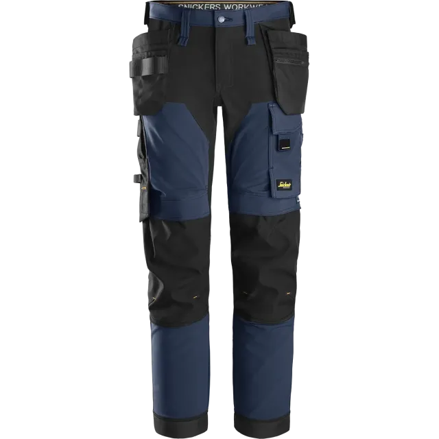 SNICKERS WORKWEAR AllroundWork Softshell tööpüksid ripptaskutega, Mereväesinine / Must