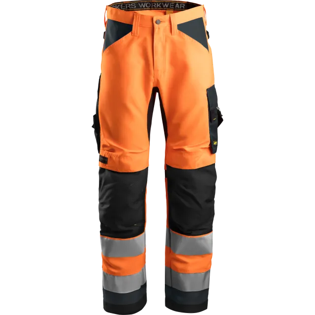 SNICKERS WORKWEAR AllroundWork Hi-Vis -työhousut, Huomio-oranssi / Teräksenharmaa