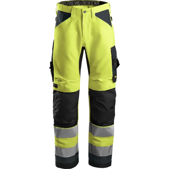 SNICKERS WORKWEAR AllroundWork Hi-Vis -työhousut, Huomiokeltainen / Teräksenharmaa