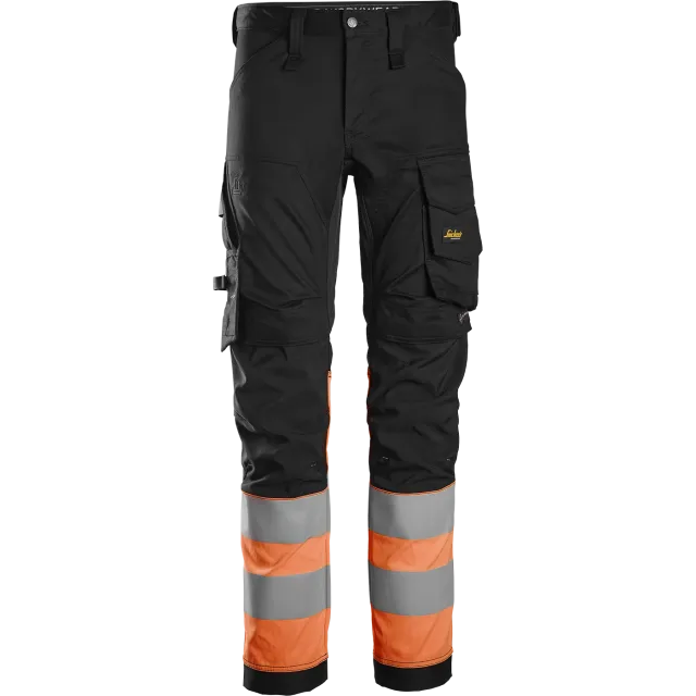 SNICKERS WORKWEAR tööpüksid Hi-Vis sääre allosadega, Klass 1, Must / Kõrgnähtav oranž