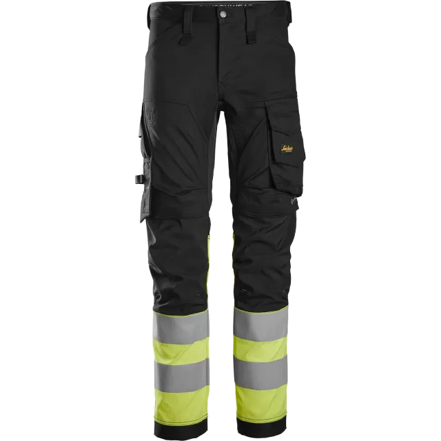 SNICKERS WORKWEAR tööpüksid Hi-Vis sääre allosadega, Klass 1, Must / Kõrgnähtav kollane