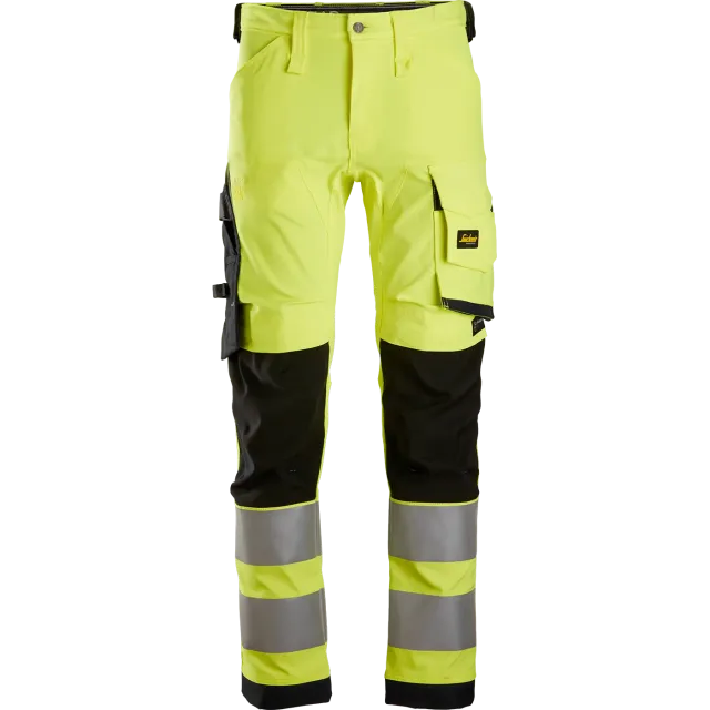 SNICKERS WORKWEAR AllroundWork Hi-Vis stretš-tööpüksid, klass 2, Kõrgnähtav kollane / Must