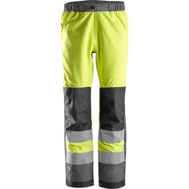 SNICKERS WORKWEAR AllroundWork vedenpitävät hengittävät Hi-Vis-työhousut, luokka 2, Huomiokeltainen / Teräksenharmaa