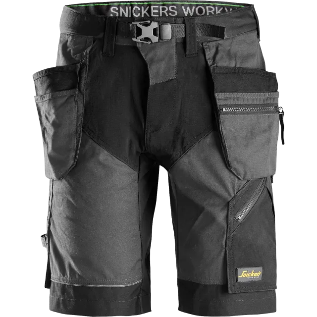 SNICKERS WORKWEAR FlexiWork -työshortsit riipputaskuilla, Teräksenharmaa / Musta