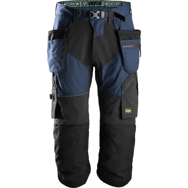 SNICKERS WORKWEAR FlexiWork -piraattihousut riipputaskuilla, Laivastonsininen / Musta