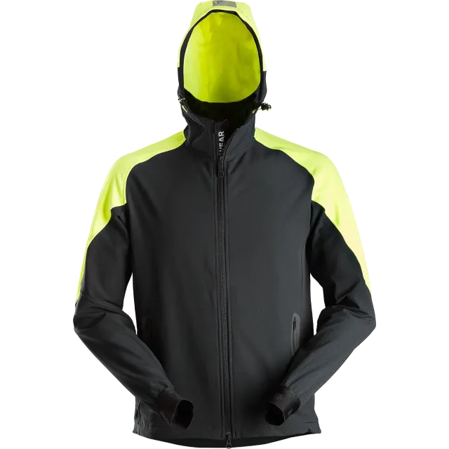 SNICKERS WORKWEAR FlexiWork kapuutsiga neoon SoftShell 2.0, Must / Neoonkollane